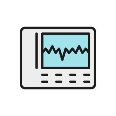 Modern ve basit bir estetik ile tasarlanmış ECG makine simgesi, kardiyoloji uygulamaları, tıbbi bilgi grafikleri ve sağlık markalaşması için mükemmel..
