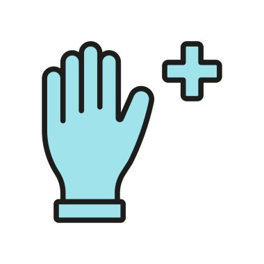 Eldiven tıbbi ikonu, sağlık hizmetlerinde hijyen, güvenlik ve enfeksiyon kontrolünü temsil eden tek kullanımlık eldivenlerin basit bir vektör gösterimidir..