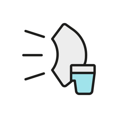 Nebulizer medikal ikonu, sağlık uygulamaları, tıbbi web siteleri ve solunum hizmetleri görselleri için tasarlanmış maske ve sis akışına sahip bir bulutsunun temiz bir vektör ilülasyonudur..