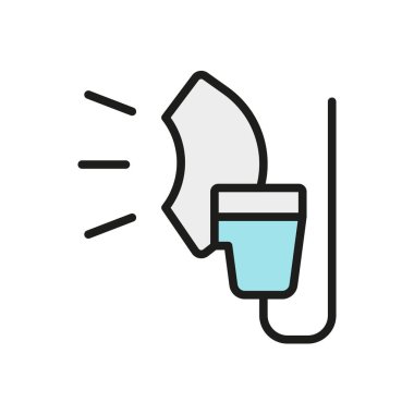 Nebulizer medikal ikonu, sağlık uygulamaları, tıbbi web siteleri ve solunum hizmetleri görselleri için tasarlanmış maske ve sis akışına sahip bir bulutsunun temiz bir vektör ilülasyonudur..