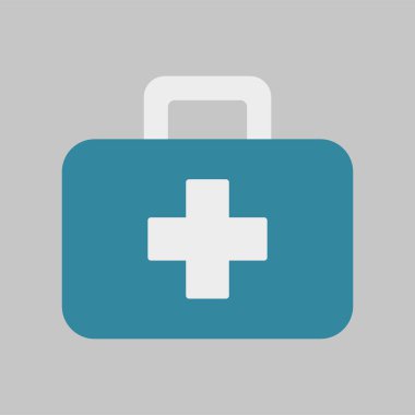İlk yardım kiti simgesi, sağlık uygulamaları, güvenlik rehberleri ve acil durum hazırlığı görselleri için mükemmel olan çapraz sembollü tıbbi acil durum kutusunun temiz vektör ilülasyonudur..