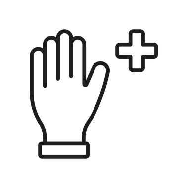 Eldiven tıbbi ikonu, sağlık hizmetlerinde hijyen, güvenlik ve enfeksiyon kontrolünü temsil eden tek kullanımlık eldivenlerin basit bir vektör gösterimidir..