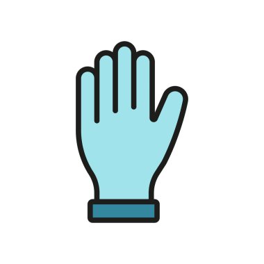 Eldiven tıbbi ikonu, sağlık hizmetlerinde hijyen, güvenlik ve enfeksiyon kontrolünü temsil eden tek kullanımlık eldivenlerin basit bir vektör gösterimidir..