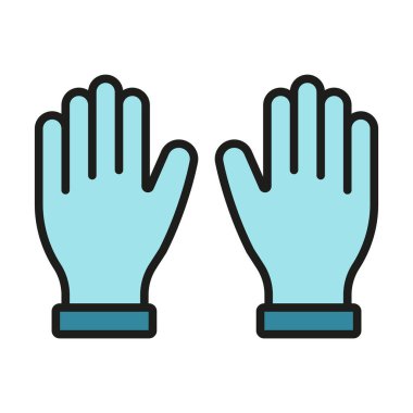 Eldiven tıbbi ikonu, sağlık hizmetlerinde hijyen, güvenlik ve enfeksiyon kontrolünü temsil eden tek kullanımlık eldivenlerin basit bir vektör gösterimidir..