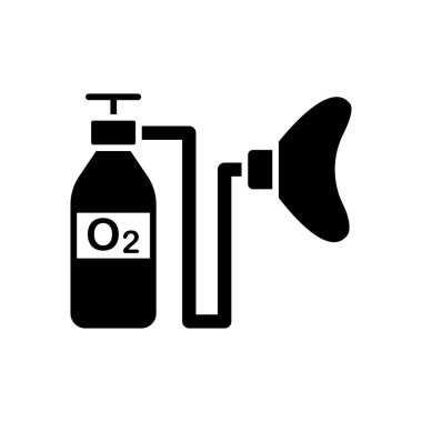 Oksijen maskesi ve tank ikonu, solunum maskesine bağlı, sağlık uygulamaları, acil durum görselleri ve solunum bakım tasarımları için mükemmel bir tıbbi oksijen silindirinin temiz bir vektör gösterimidir..