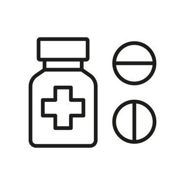 İlaç ikonu kapsül ve tabletin basit bir vektör illüstrasyonudur, ilaç, eczane ve sağlık hizmetleri uygulamalarını temsil etmek için mükemmeldir..