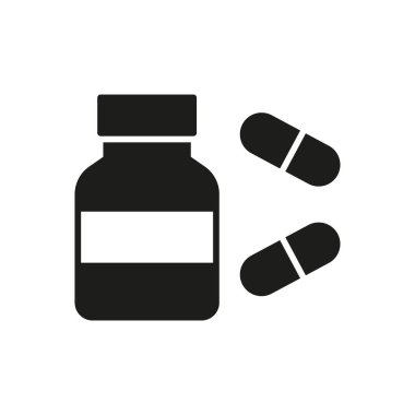 İlaç ikonu kapsül ve tabletin basit bir vektör illüstrasyonudur, ilaç, eczane ve sağlık hizmetleri uygulamalarını temsil etmek için mükemmeldir..