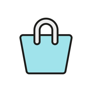 Poşet giyim ikonu, moda, perakende ve giyim markalarını temsil etmek için mükemmel bir alışveriş çantasının basit bir vektör ilülasyonudur..