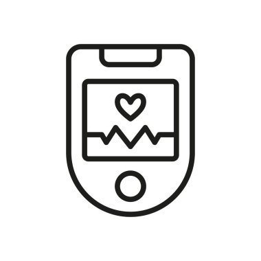 Nabız oksimetresi simgesi modern bir yetenek ile tasarlanmış, sağlık teknolojisi veya tıbbi tanılarla ilgili projeler için parlak bir görünüm sunuyor..