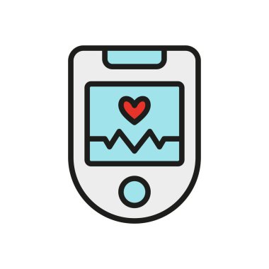 Nabız oksimetresi simgesi modern bir yetenek ile tasarlanmış, sağlık teknolojisi veya tıbbi tanılarla ilgili projeler için parlak bir görünüm sunuyor..