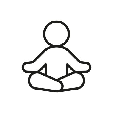 Meditasyon ikonu farkındalığı ve refahı temsil eder, Dünya Sağlık Günü terfileri, zihinsel sağlık kampanyaları, yoga uygulamaları ve bütünsel sağlık görselleri için mükemmeldir..