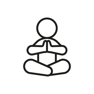 Meditasyon ikonu farkındalığı ve refahı temsil eder, Dünya Sağlık Günü terfileri, zihinsel sağlık kampanyaları, yoga uygulamaları ve bütünsel sağlık görselleri için mükemmeldir..