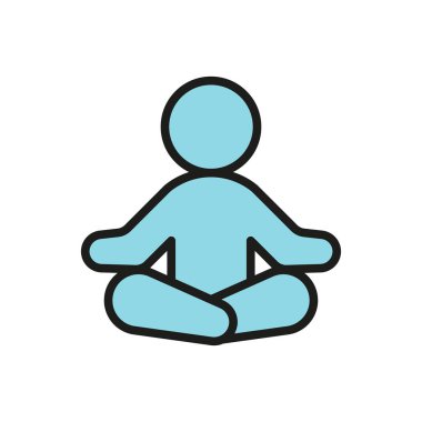 Meditasyon ikonu farkındalığı ve refahı temsil eder, Dünya Sağlık Günü terfileri, zihinsel sağlık kampanyaları, yoga uygulamaları ve bütünsel sağlık görselleri için mükemmeldir..