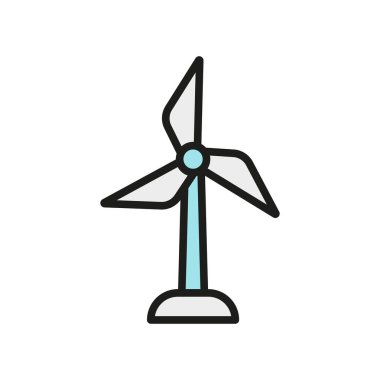 Yel değirmeni ve Dünya ikonu çevre korumasını vurguluyor ve sürdürülebilir çözümler yeşil gösteriyor