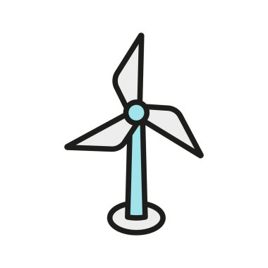 Yel değirmeni ve Dünya ikonu çevre korumasını vurguluyor ve sürdürülebilir çözümler yeşil gösteriyor