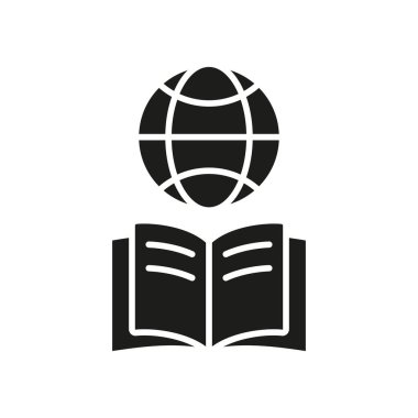 Dünya küresi ikonuna sahip kitap küresel okur yazarlığı, eğitimi ve dünya çapındaki kültürel keşfi sembolize eder.