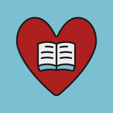 Kalp şekli simgesi oluşturan kitaplar okuma, okuma yazma ve Uluslararası Kitap Günü kutlamalarını sembolize eder.