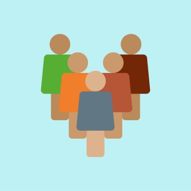 Toplumu, takım çalışmasını, sosyal etkileşimi, çeşitliliği veya işbirliğini simgeleyen bir grup insanı gösteren simge.