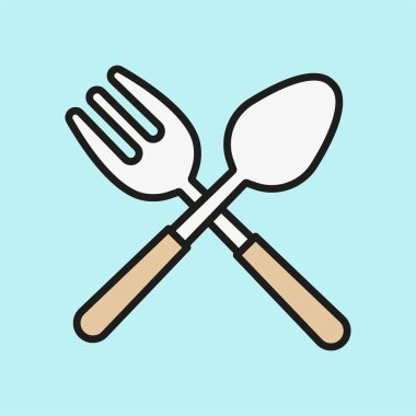 Kaşık ve çatal ikonu günlük yemekleri, temel sofra takımlarını ve basit mutfak anlarını temsil eder..