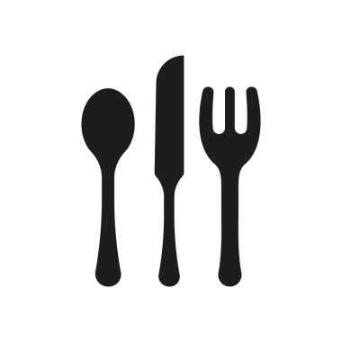 Kaşık, çatal ve bıçak ikonu yemek takımlarını, restoran servisini ve temel mutfak malzemelerini yansıtır.