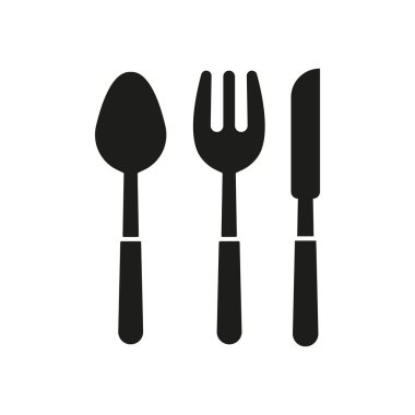 Kaşık, çatal ve bıçak ikonu yemek takımlarını, restoran servisini ve temel mutfak malzemelerini yansıtır.