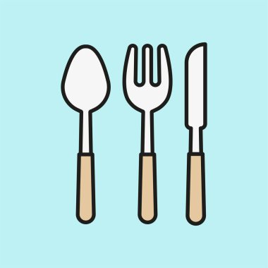 Kaşık, çatal ve bıçak ikonu yemek takımlarını, restoran servisini ve temel mutfak malzemelerini yansıtır.