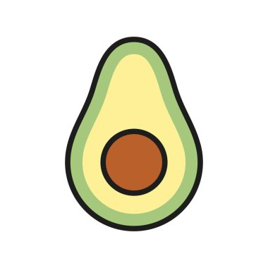 Avokado ikonu besleyici maddelerle dolu taze, sağlıklı meyve gösterir. Diyet, vegan ve sağlık teması için mükemmeldir.