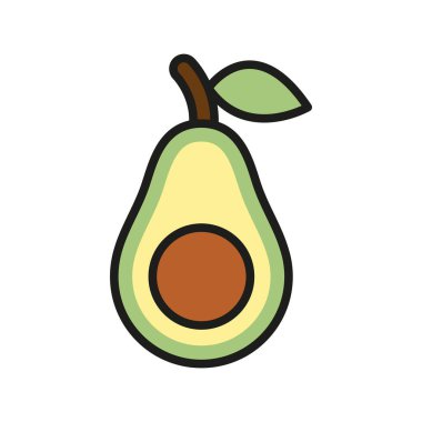 Avokado ikonu besleyici maddelerle dolu taze, sağlıklı meyve gösterir. Diyet, vegan ve sağlık teması için mükemmeldir.