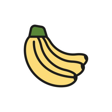 Muz ikonu, günlük beslenme için tropikal meyve, doğal tatlılık ve sağlıklı atıştırmalıkları temsil eder.