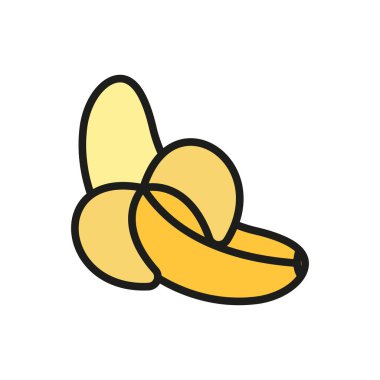 Muz ikonu, günlük beslenme için tropikal meyve, doğal tatlılık ve sağlıklı atıştırmalıkları temsil eder.