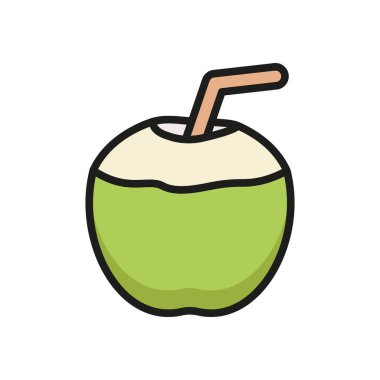 Hindistan cevizi ikonu sert kabuklu ve tatlı etli tropikal meyveyi gösterir. İçecekler, atıştırmalıklar ve yemek tarifleri için mükemmeldir.