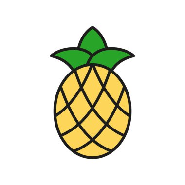 Kıvrımlı gövdeli ananas meyve ikonu. Meyve suyu, yemek ya da tatil tasarımları için mükemmel..
