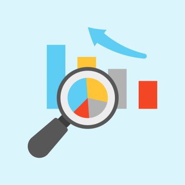 Pie chart with magnifying glass icon symbolizing data inspection, analytics review, and focused financial insight.