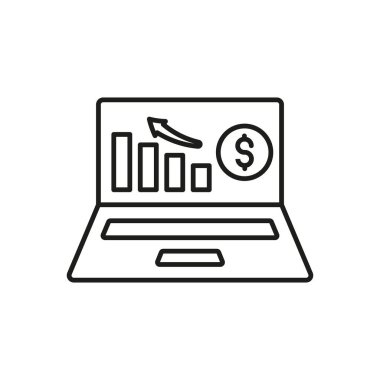 Para takibi, bütçe analizi ve finansal analiz için dijital araçları temsil eden finansal uygulama simgesine sahip dizüstü bilgisayar.