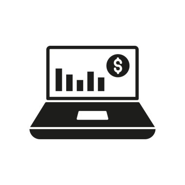 Para takibi, bütçe analizi ve finansal analiz için dijital araçları temsil eden finansal uygulama simgesine sahip dizüstü bilgisayar.