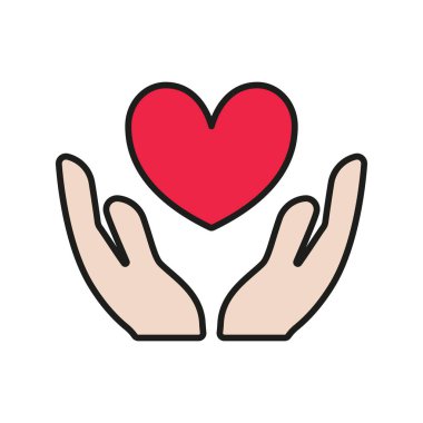 Kalbi tutan, sevgiyi, desteği, hayırseverliği ve Uluslararası Yardım Günü 'nü sembolize eden açık ellerin simgesi..