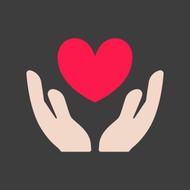 Kalbi tutan, sevgiyi, desteği, hayırseverliği ve Uluslararası Yardım Günü 'nü sembolize eden açık ellerin simgesi..