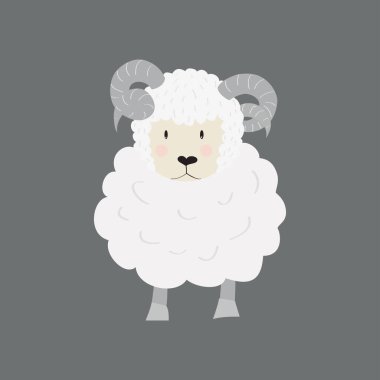 Şirin koyun koçu. Çocuk tasarımı ya da paskalya kartları için komik çizgi film karakteri. Kurban Bayramı Ul-Adha