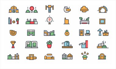 Çeşitli Her Gün Konsepti düzenlenebilir vektör koleksiyonları ile simge kümeleri. 