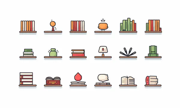 Zarif Kitap Simgeleri ve Logoları: Çeşitli Satır Biçimi Vektör Resimleri