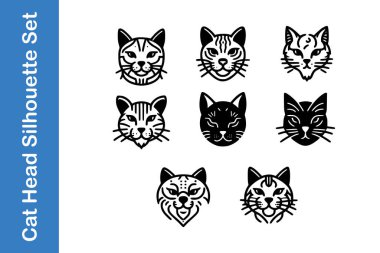 Kedi Başı Silueti Düzenlenebilir vektör ile Ayarlandı 