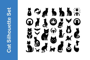Vektör koleksiyonları ile kedi silueti ayarlandı