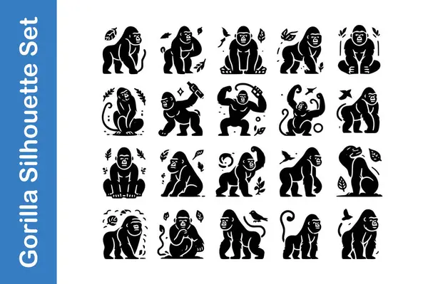 Goril silueti vektör kolleksiyonlarıyla ayarlandı