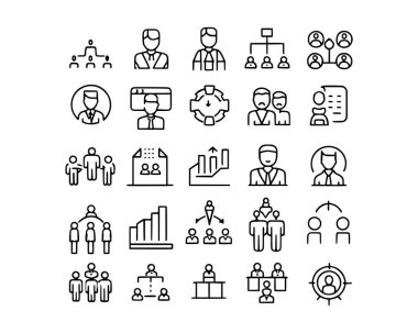 Düzenlenebilir ana hatlara sahip iş ve yönetim simgeleri