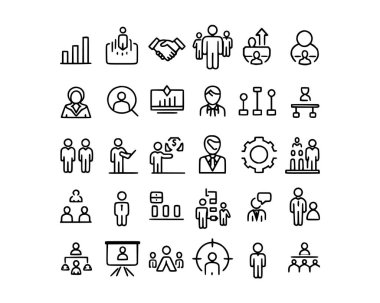 Düzenlenebilir ana hatlara sahip iş ve yönetim simgeleri