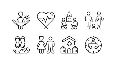 Bakım, farkındalık, güvenlik, destek, ebeveynlik, çocuk bakımı simgeleri