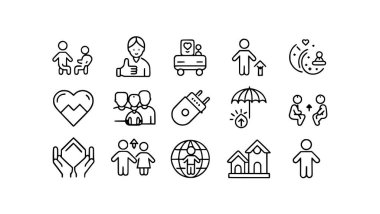 Bakım, farkındalık, güvenlik, destek, ebeveynlik, çocuk bakımı simgeleri