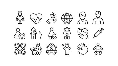 Bakım, farkındalık, güvenlik, destek, ebeveynlik, çocuk bakımı simgeleri