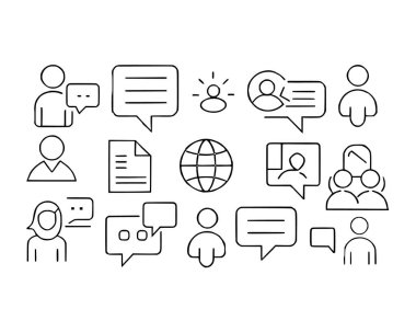 Sohbet baloncukları iletişim konseptleri ince çizgi simgesi seti