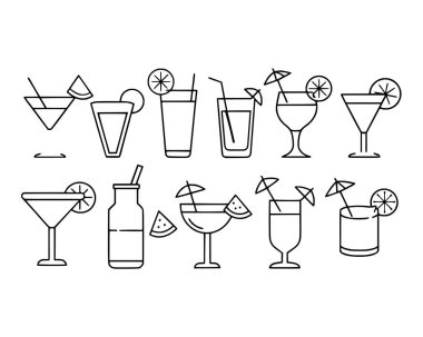 Klasik alkol cam simgesi seti